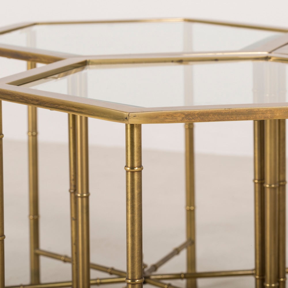 Set of Five Mastercraft Hexagonal Brass Side Tables, 1970s In Excellent Condition In London, GB