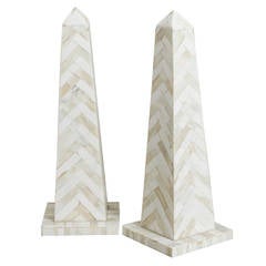 A Pair of Tessellated Bone Obelisk Table Sculptures 1980s