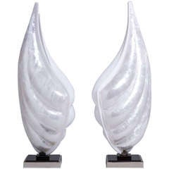 A Rare Pair of Pearlescent Shell Lamps by Rougier late 1970s