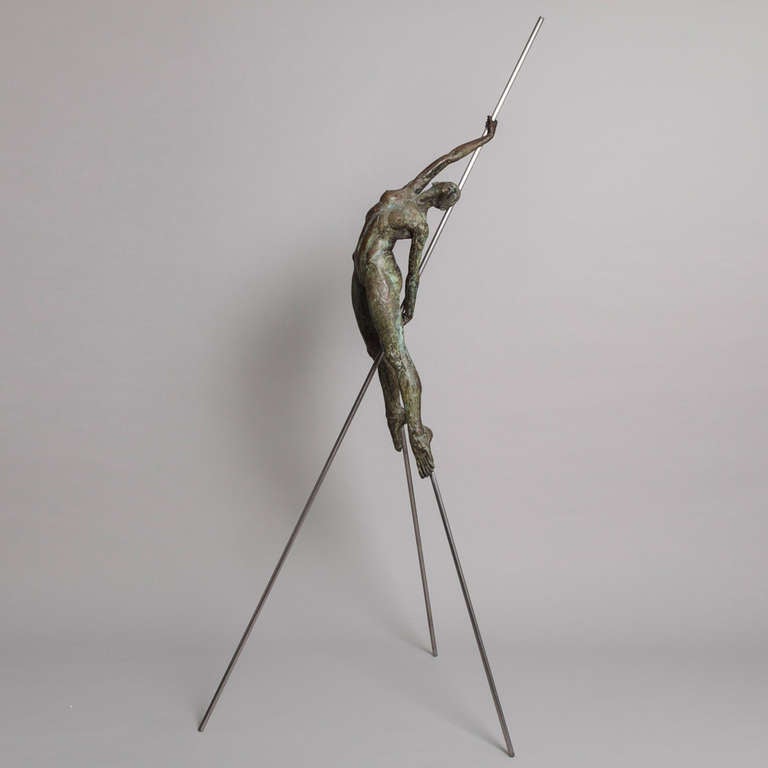 A Bronze Stilted Sculpture titled 'Moyenne arc-en-Ciel' by Nicolas Lavarenne 7/8 1999 stamped