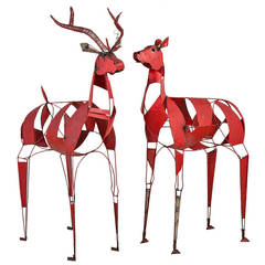 Pair of Iron Reindeer Floor Standing Sculptures, 1960-1970