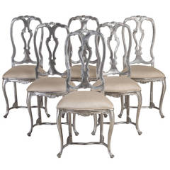 Set of Six Rococo Style Polished Aluminium Chairs, 1960s 9