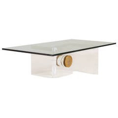 A Heavy Lucite and Brass Bolt Detail Coffee Table 1970s 4