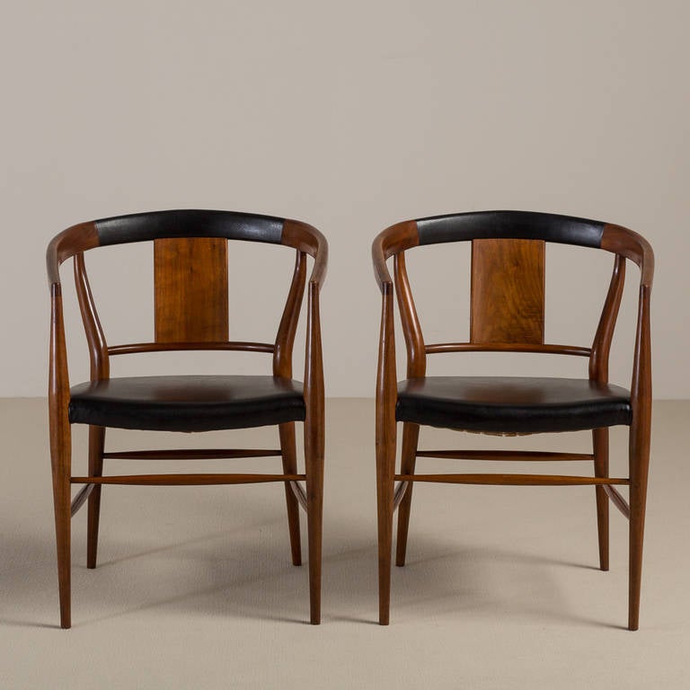 Pair of Danish Style Armchairs with Black Padding In Excellent Condition For Sale In London, GB