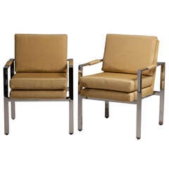 A Pair of Milo Baughman Nickel Plated Armchairs 1970s