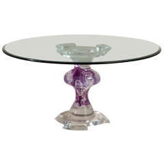 A Heavy Clear and Purple Marbled Lucite Dining Table 1980s