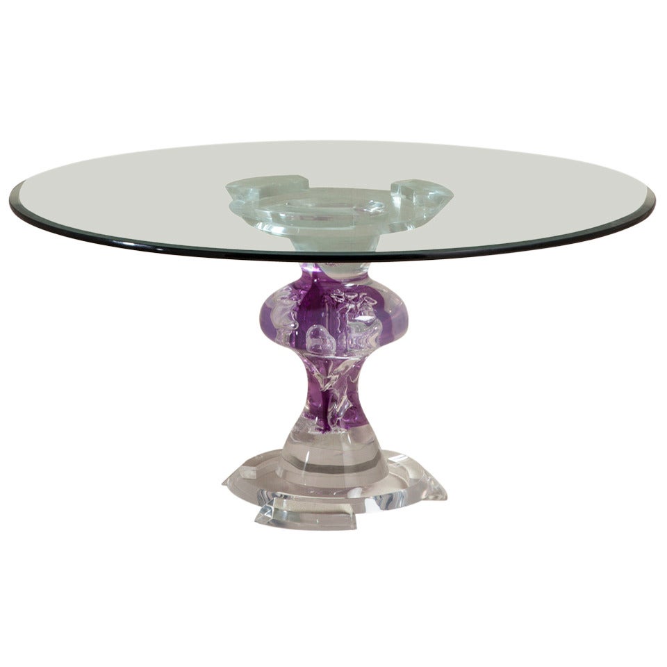 A Heavy Clear and Purple Marbled Lucite Dining Table 1980s