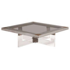Brass, Chrome and Lucite Coffee Table with Glass Top, 1970s