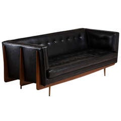 A Black Leather Sofa in the manner of Dunbar 1950s