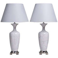 A Pair of Crackled Glazed Ceramic Asian Modern Table Lamps 1970s