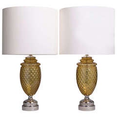 A Pair of Amber Textured Murano Glass Table Lamps 1970s