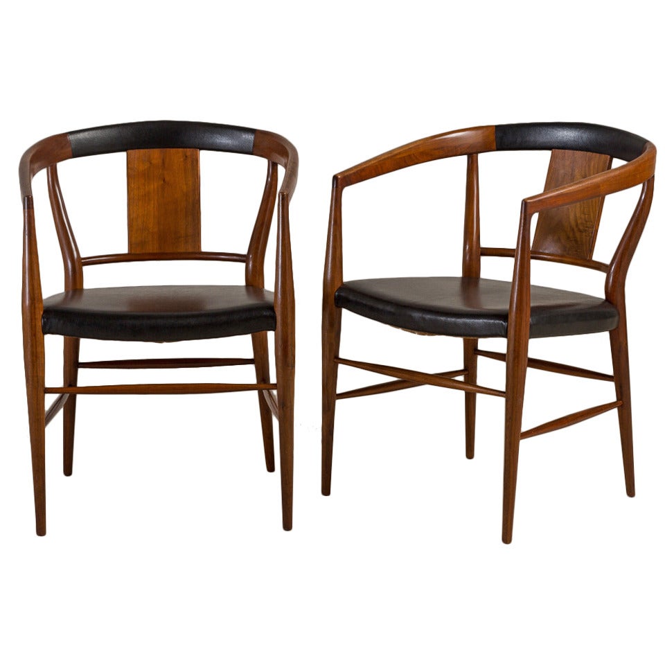Pair of Danish Style Armchairs with Black Padding For Sale