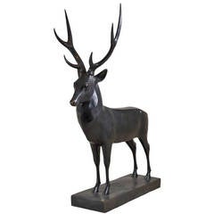 First Edition Black Patinated Bronze Stag Sculpture by Christian Maas