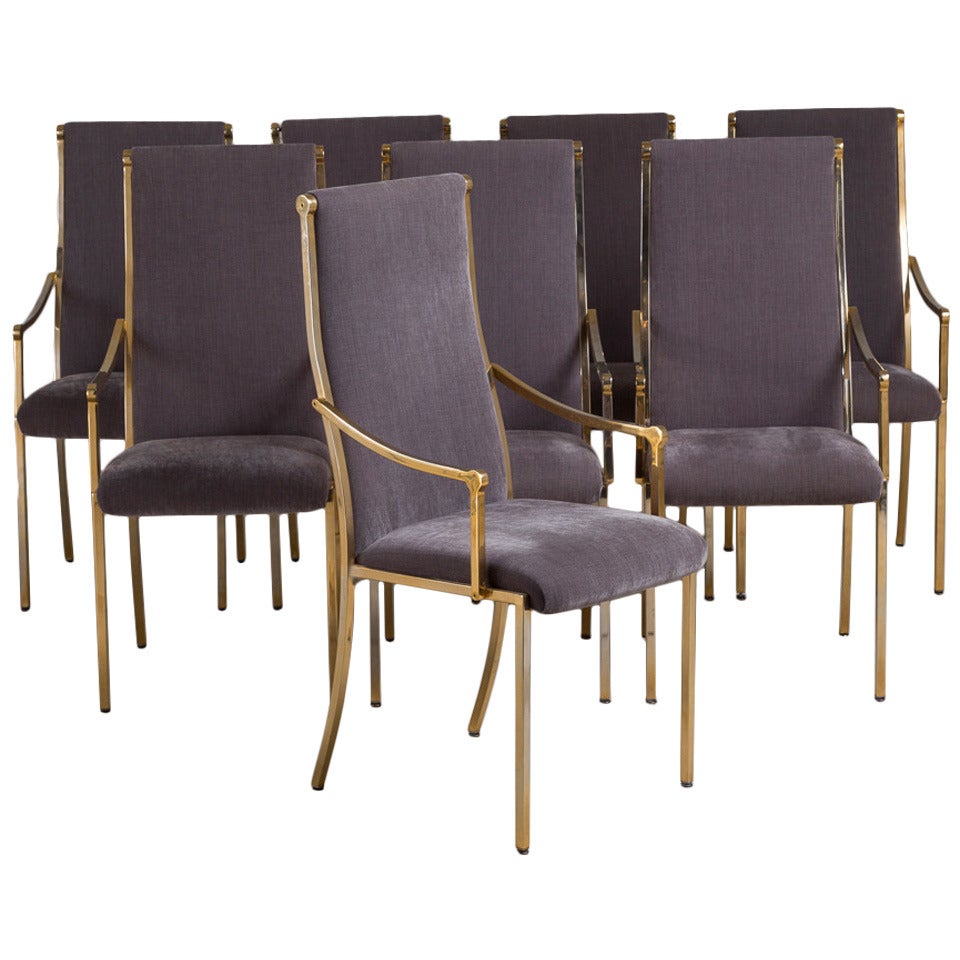 A Set of Eight Polished Brass Dining Chairs 1980s