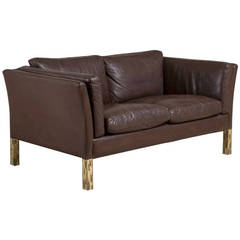 Danish Chocolate Brown Leather Upholstered Sofa, 1950s