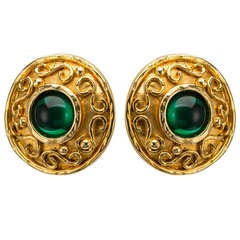 A Pair of Edward Ramley Gold and Green Earrings