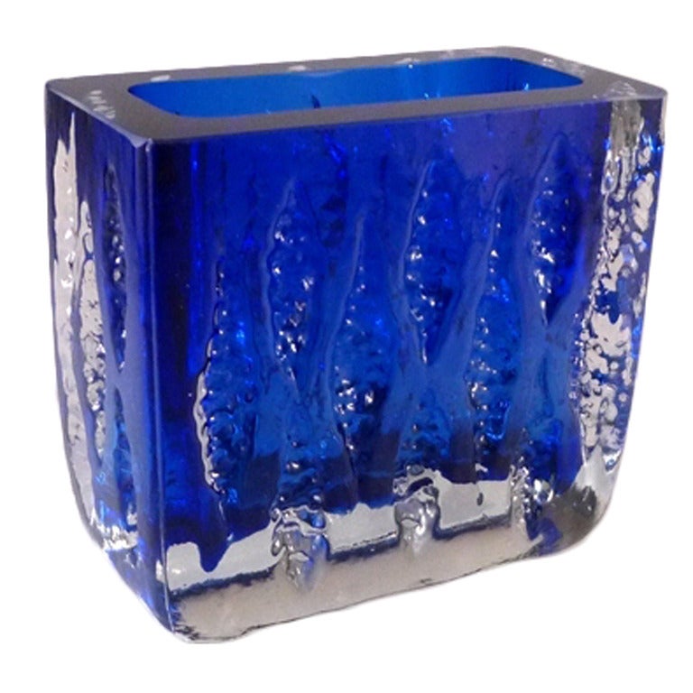 Ingridglas Designed Blue and Clear Glass Vase, 1970s For Sale