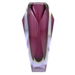 An Angled Rectangular Murano Sommerso Glass Vase