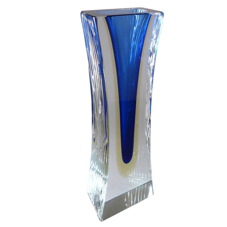 Unusual Murano Sommerso Glass Vase with a Blue For Sale
