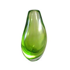 A Green Tear Drop Shaped Glass Vase