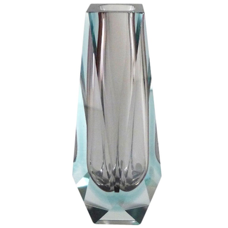 A Murano Sommerso Faceted Glass Vase with a Pale Grey Centre For Sale