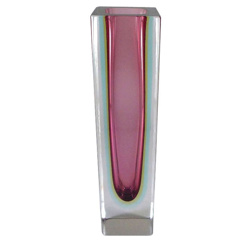 A Pink Rectangular Murano Sommerso Glass Vase at 1stDibs