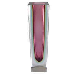 A Pink Rectangular Murano Sommerso Glass Vase
