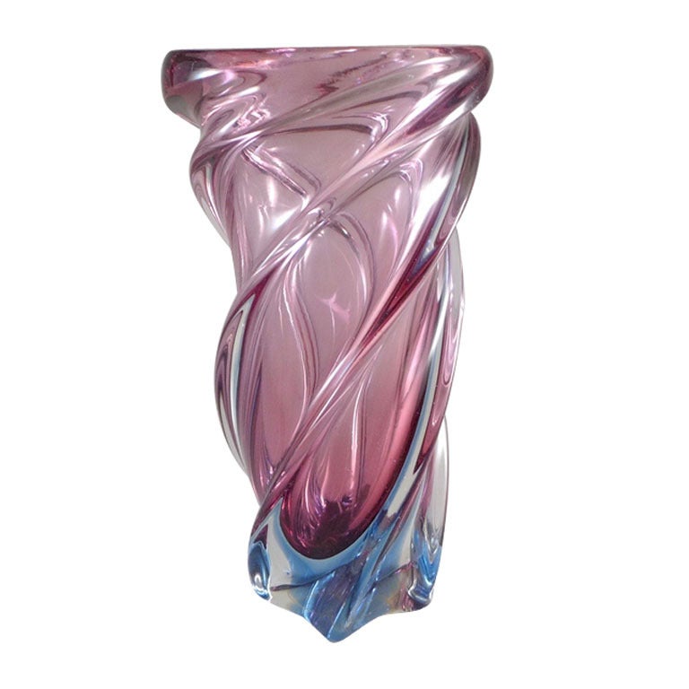 A Large Purple and Blue Fused Murano Glass Vase Stamped