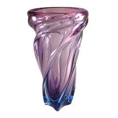 A Large Purple and Blue Fused Murano Glass Vase Stamped