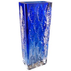 An Acid Etched Blue Vase with a Blue Centre