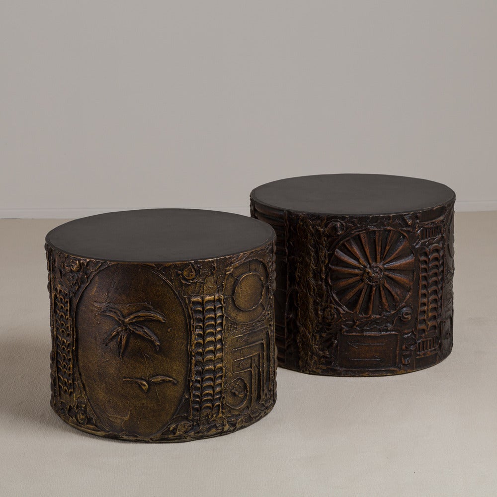 A Pair of Brutalist Drum Resin Wrapped Side Tables by Adrian Pearsall for Craft Associates USA 1960s