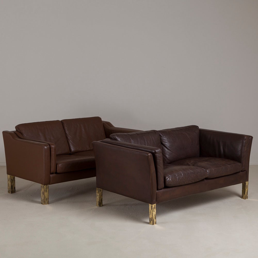 Danish Brown Leather Sofa Attributed to Børge Mogensen, 1950s For Sale 2