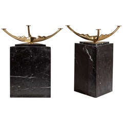 An Unusual Pair of Bronze and Marble Side Tables 1970s