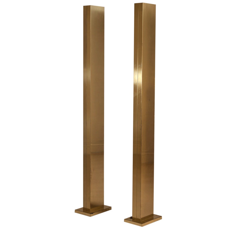 Pair of Polished Brass Uplighters For Sale