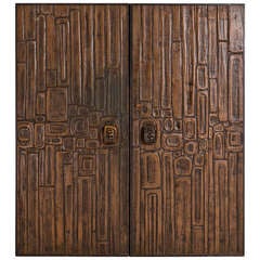 Large Pair of Bronzed Resin over Wood Doors, USA, 1970s