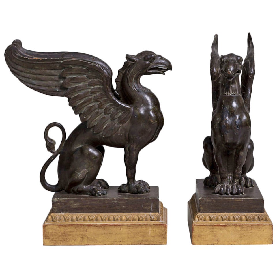 A Pair of Carved Wood Griffins c. 1800