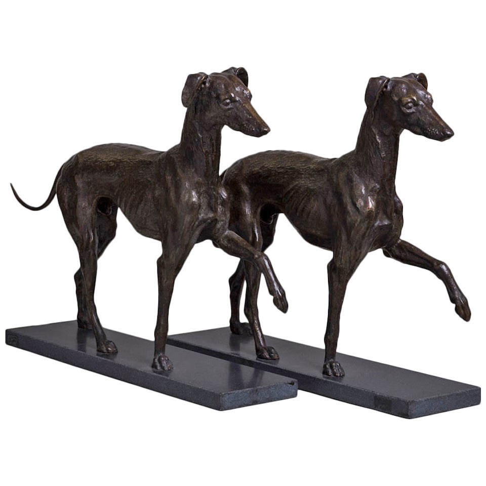 A Pair of Cast Bronze Whippets by Talisman