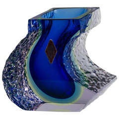 An Unusual Shaped Mandruzato Designed Murano Sommerso Glass Vase