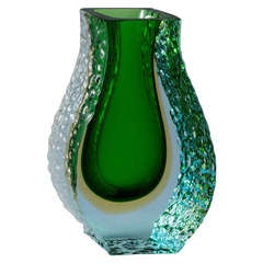 A Mandruzzato Designed Murano Sommerso Green and Gold Glass Vase