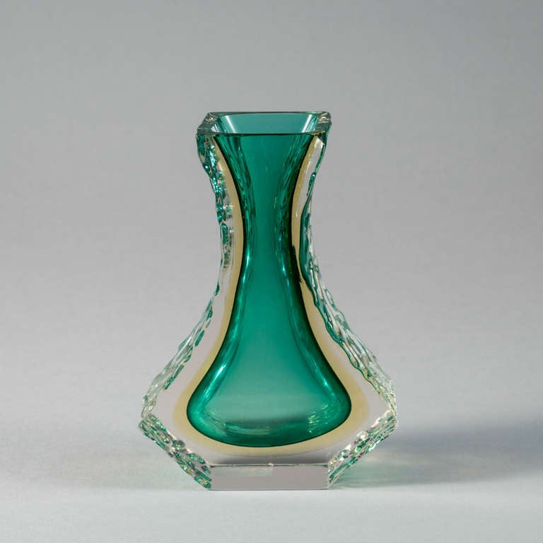 Italian A Mandruzzato Designed Teardrop Shaped Murano Sommerso Glass Vase For Sale