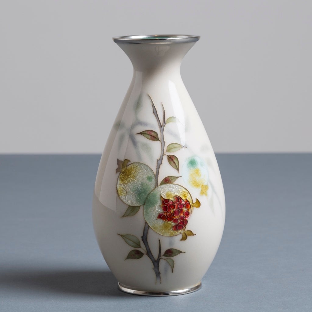 A Japanese cloisonné enamel vase with pomegranate decoration by Tamura, circa 1950