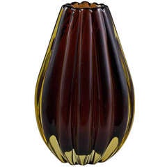 A Ribbed Sommerso Vase in Brown Glass