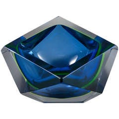 A Faceted Royal Blue and Lime Murano Sommerso Ashtray