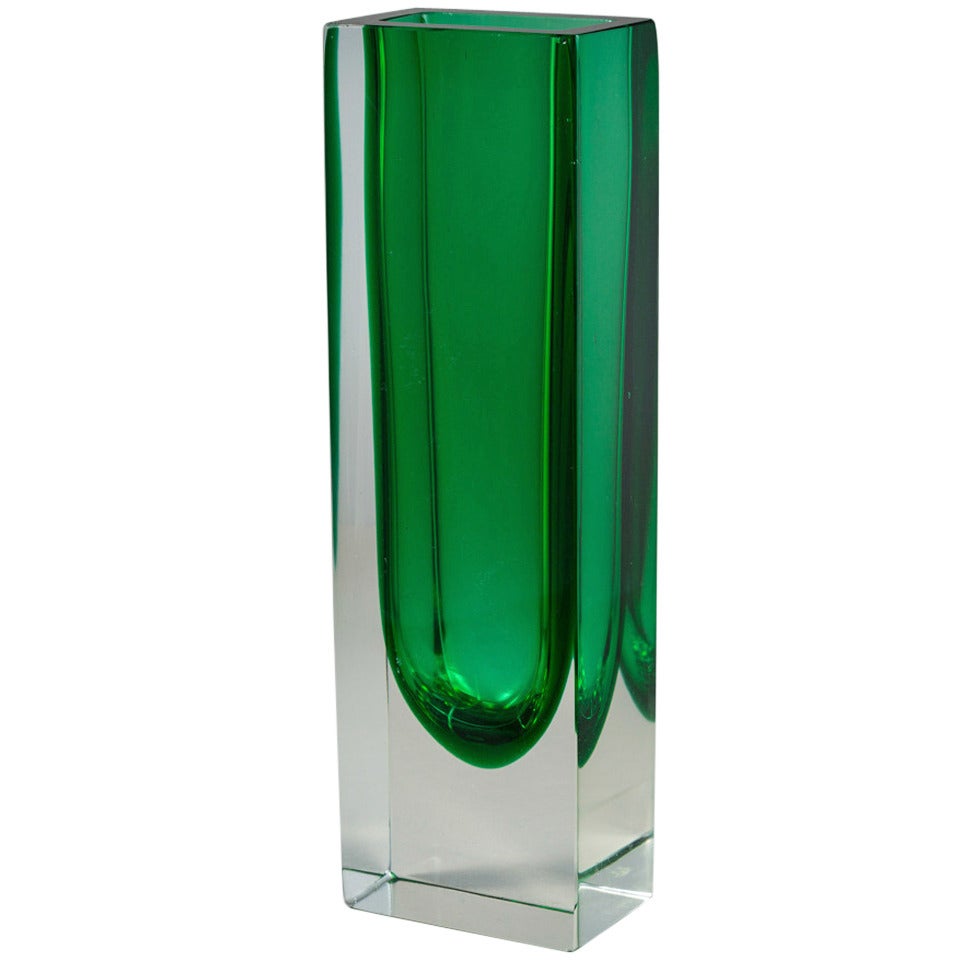 Large Block Murano Sommerso Glass Vase For Sale