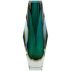 A Large Rare Faceted Murano Sommerso Glass Vase