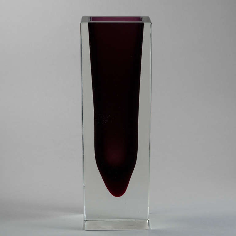 A large Sommerso glass vase with deep amethyst centre cased in clear glass.