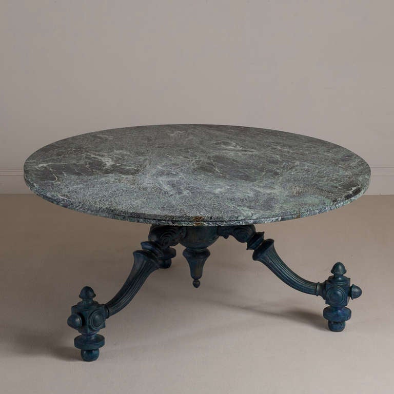 A Large Peacock Blue Cast Iron and Marble Centre Table