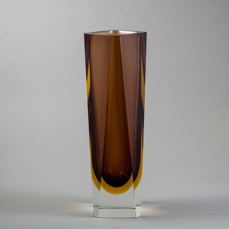 Italian Large Rare Faceted Murano Sommerso Glass Vase For Sale