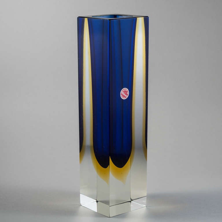Large Rare Rectangular Murano Sommerso Glass Vase For Sale at 1stDibs