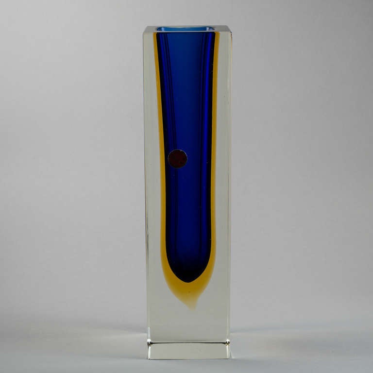 Large Rare Rectangular Murano Sommerso Glass Vase For Sale at 1stDibs